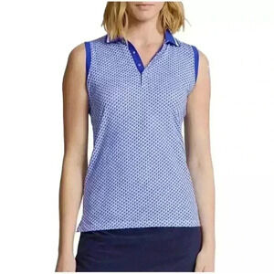 RLX Ralph Lauren Women Sleeveless Golf Polo Shirt M Geo Blue Performance Stretch